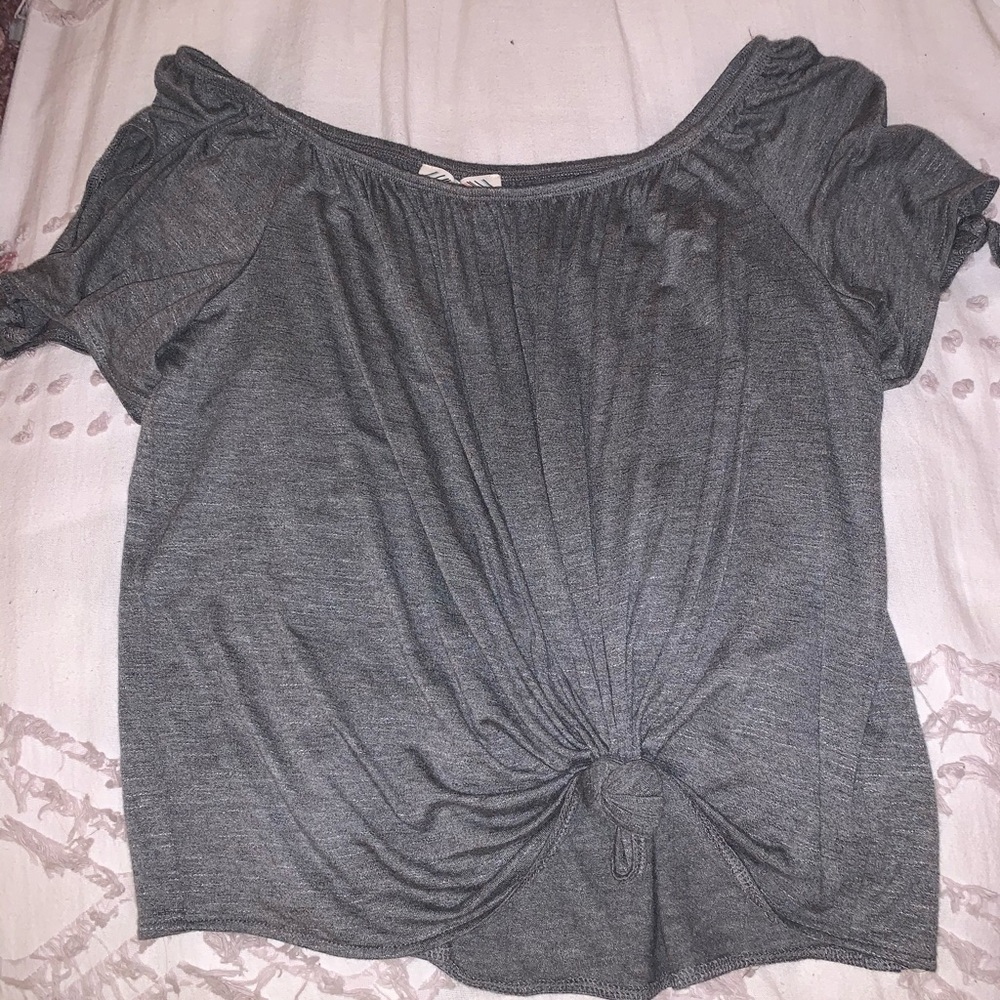 Grey Off the Shoulder Loose Top